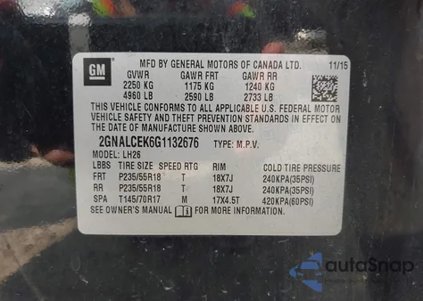 2016 Chevrolet Equinox Lt from USA, damaged, VIN 2GNALCEK6G1132676